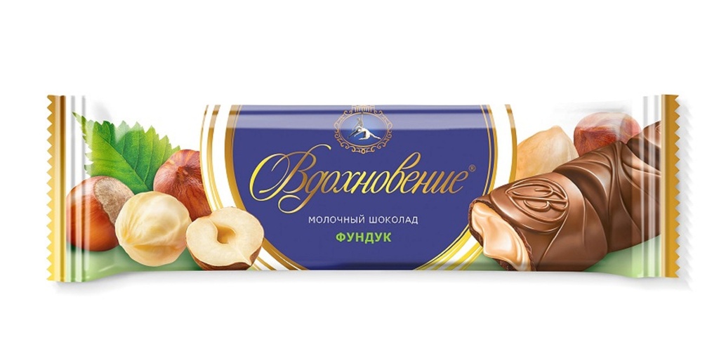 Chocolate bars Батончик "Вдохновение" молочный с начинкой фундук 1/40gr 20pc 6blocks/120pc/case /Uniconf 01/  02_01_0734