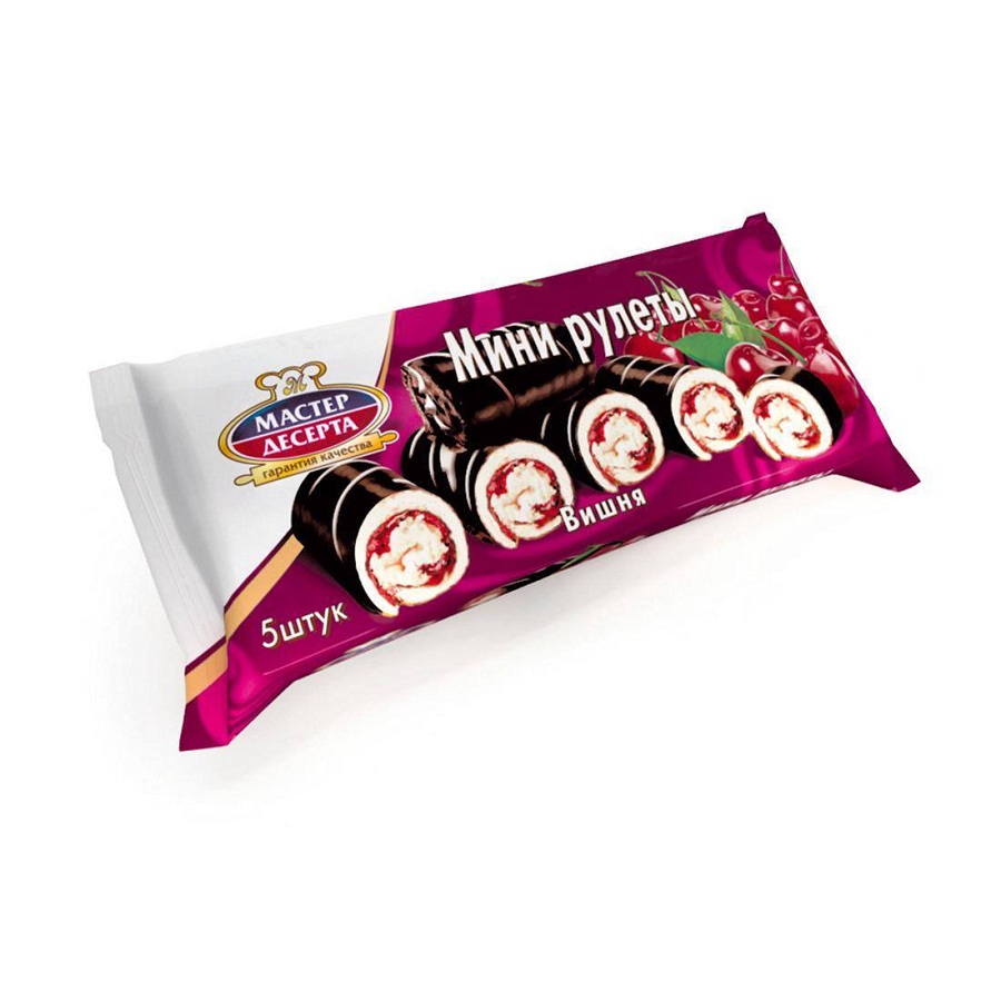 Biscuits Мини-рулеты бисквитные из светлого теста с кремом и фруктово-ягодной начинкой ВИШНЯ  1/175gr 15pc /Ramenskiy Konditerskiy Kombinat 56/   09_56_0010