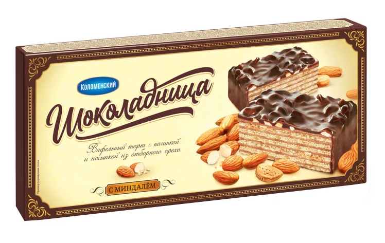 Waffer Торт вафельный "Шоколадница"  с миндалем 1/230gr 12pc /Kolomenskiy 03/  10_03_0012