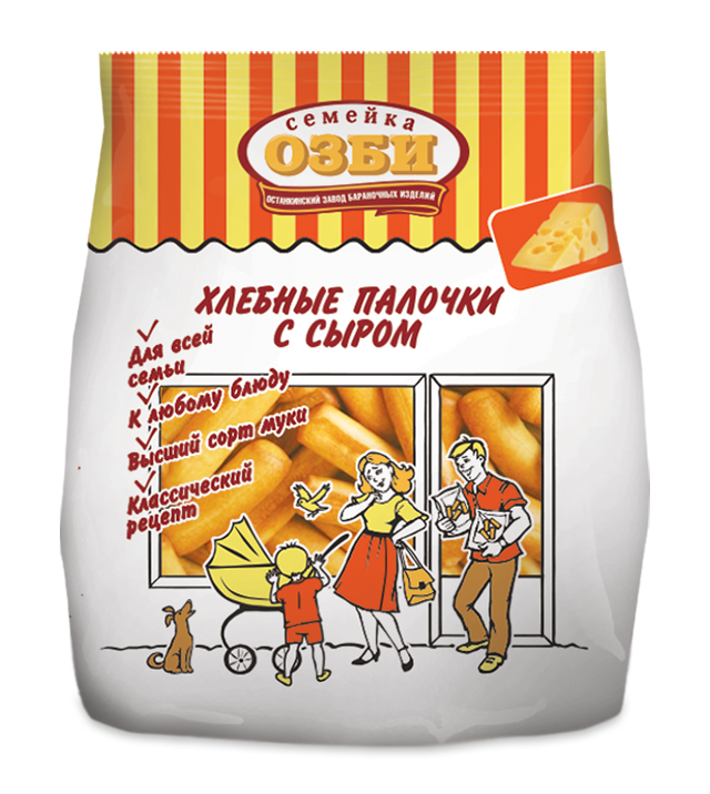 Dry bread sticks "Семейка" Хлебные палочки с сыром 1/150gr 10pc /Ostankino 26/  16_26_0120