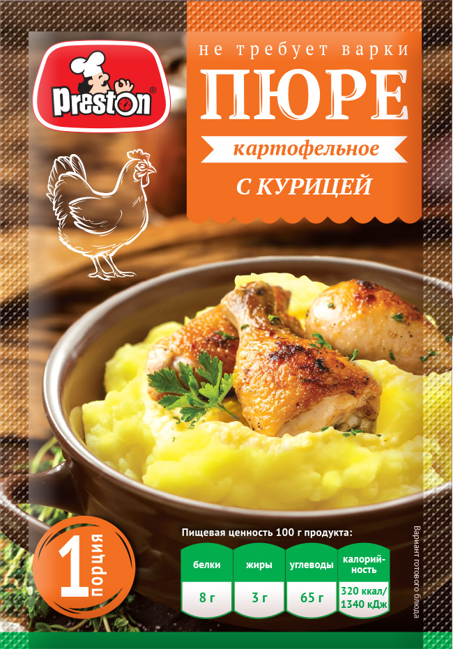 Instant mashed potatoes M39055 Пюре картофельное моментального приготовления со вкусом курицы "Preston" 1/034gr 20pc /Magiya Vostoka 27/   21_27_0082