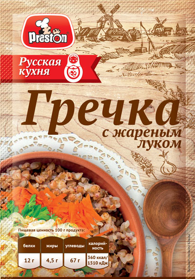Porridge Preston М38092 ГРЕЧКА С ЖАРЕНЫМ ЛУКОМ не требующая варки "Preston" 1/040gr 20pc /Magiya Vostoka 27/   21_27_0220