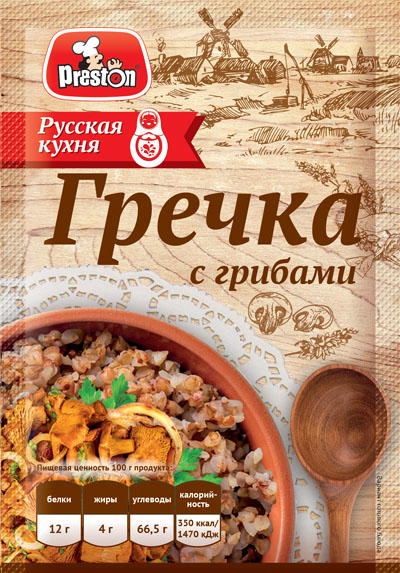 Porridge Preston М38093 ГРЕЧКА С ГРИБАМИ не требующая варки "Preston" 1/040gr 20pc /Magiya Vostoka 27/   21_27_0221