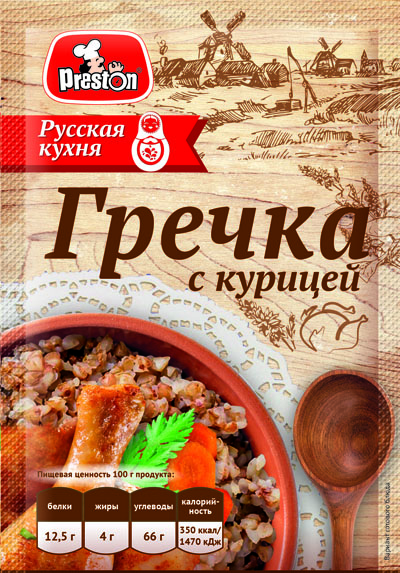 Porridge Preston М38096 ГРЕЧКА С КУРИЦЕЙ не требующая варки "Preston" 1/040gr 20pc /Magiya Vostoka 27/   21_27_0222