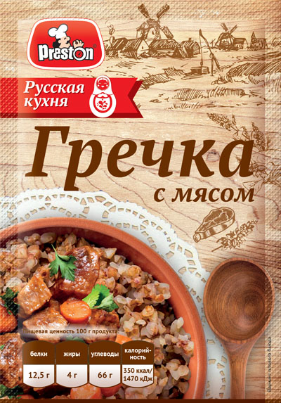 Porridge Preston М38097 ГРЕЧКА С МЯСОМ не требующая варки "Preston" 1/040gr 20pc /Magiya Vostoka 27/   21_27_0223