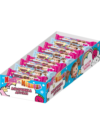 [01_51_0040] Caramel "Мультик Маша и Медведь" Аскорбиновая конфета детская со вкусом малины 1/30gr 20pc/block 12blocks/240pc/case /producer? 51/  01_51_0040