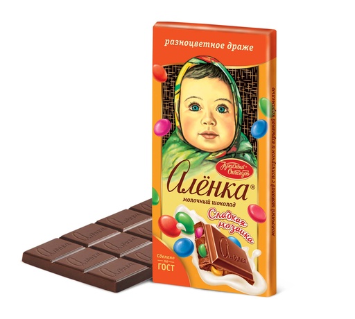 [02_01_0062] Chocolate bars "Аленка с Цветным Драже"  (шоколад) 1/100 14pc 6block/84pc/case /Uniconf 01/  02_01_0062