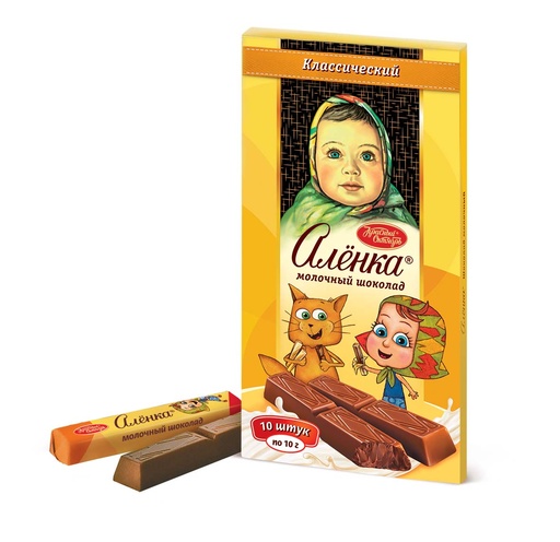 [02_01_0090] Chocolate bars "Аленка" в стиках (шоколад обыкновенный) 1/100gr 17pc 4blocks/68pc/case /Uniconf 01/  02_01_0090