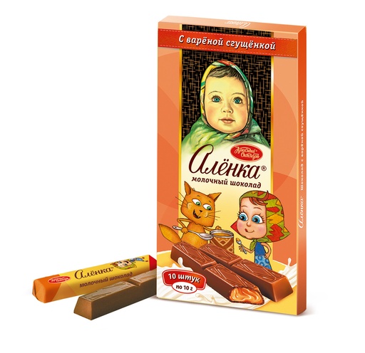 [02_01_0100] Chocolate bars "Аленка" в стиках с вареной сгущенкой (шоколад) 1/100gr 17pc 4blocks/68pc/case /Uniconf 01/  02_01_0100
