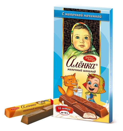 [02_01_0110] Chocolate bars "Аленка" в стиках с молочной начинкой (шоколад) 1/100gr 17pc 4blocks/68pc/case /Uniconf 01/  02_01_0110
