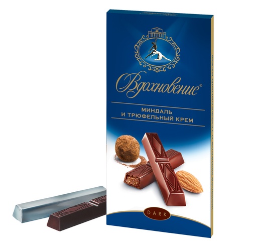 [02_01_0400] Chocolate bars "Вдохновение" (шоколад) с миндалем и трюфельным кремом 1/90gr 17pc 4blocks/68pc/case /Uniconf 01/  02_01_0400