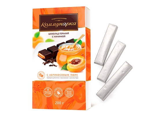 [02_38_0032] Chocolate bars Шоколад «Коммунарка» горький с начинкой абрикосовым пюре 1/200gr 17pc /Kommunarka 38/  02_38_0032