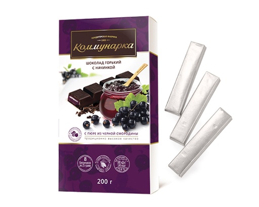[02_38_0034] Chocolate bars Шоколад «Коммунарка» горький с начинкой пюре из черной смородины 1/200gr 17pc /Kommunarka 38/  02_38_0034