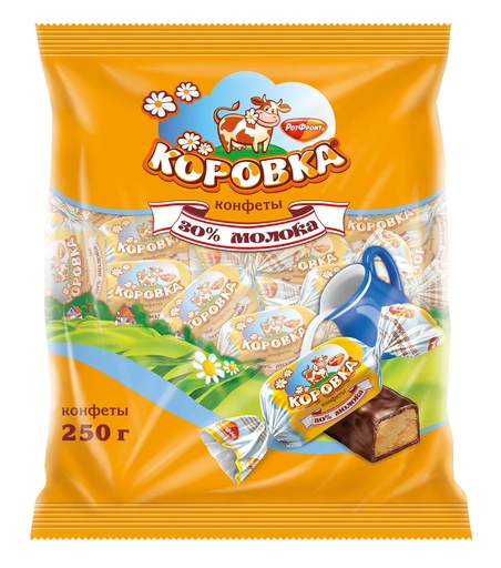 [03_01_0580] Chocolate sweets  "Коровка 30% молока" шоколадно-помадная конфета (конфеты) 1/250gr 12рс /Uniconf 01/  03_01_0580