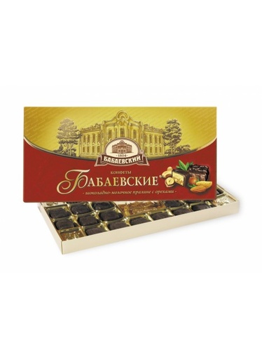[04_01_0080] Chocolate sweet in boxes "Бабаевские" шоколадно-молочное пралине с орехами (конфеты) 1/350gr 8pc /Uniconf 01/  04_01_0080