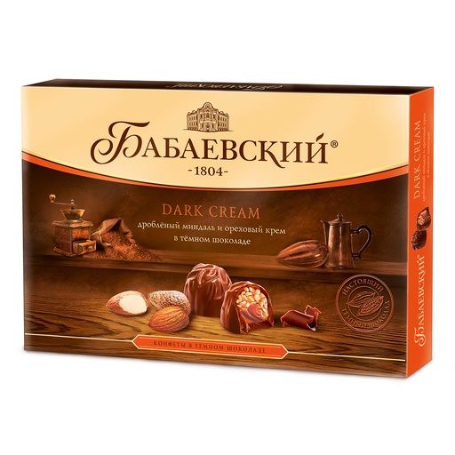[04_01_0093] Chocolate sweet in boxes "Бабаевские" дробленым миндалем и ореховым кремом "DARK CREAM COLLECTION" 1/200gr 10pc /Uniconf 01/  04_01_0093