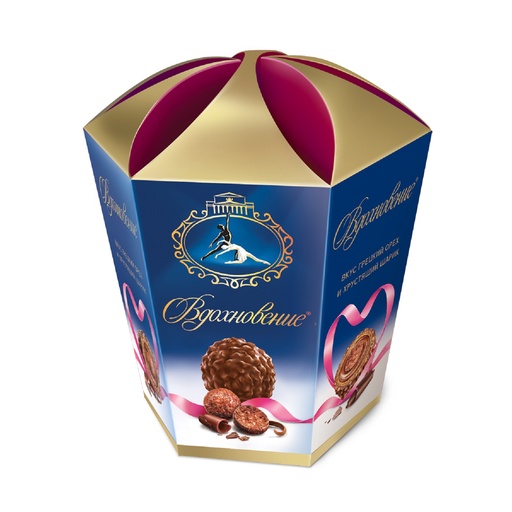 [04_01_0161] Chocolate sweet in boxes "Вдохновение" со вкусом грецкого ореха и хрустящим шариком (конфеты) шестиугольник 1/155gr 6pc /Uniconf 01/  04_01_0161
