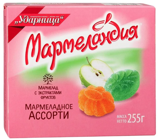 [07_12_0000] Fruit Jelly Sweets "Мармеладное Ассорти" фруктовый мармелад на основе натуральных соков коробка 1/255gr 18pc /Udarnitsa 12/   07_12_0000
