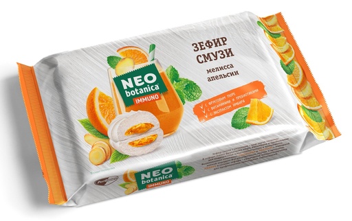[08_01_0143] Marshmallow Зефир  "Eco-Botanica" Смузи начинка мелисса-апельсин с экстрактом имбиря 1/280gr 8pc /Uniconf 01/  08_01_0143