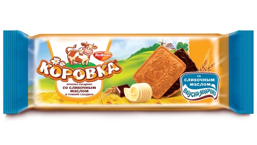 [09_01_0091] Cookies Biscuits Печенье "Коровка" вкус сливочное масло  в шоколадной глазури 1/115gr 30рс /Uniconf 01/  09_01_0091