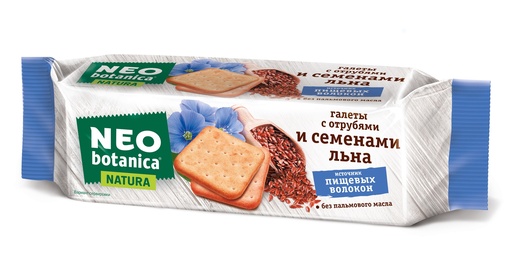 [09_01_0165] Cookies Neo-botanica Галеты с отрубями и семенами льна  1/160gr 20pc /Uniconf 01/  09_01_0165