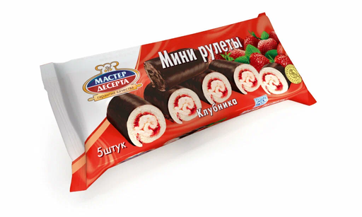 [09_56_0012] Biscuits Мини-рулеты бисквитные с кремом и фруктово-ягодной начинкой КЛУБНИКА  1/175gr 15pc /Ramenskiy Konditerskiy Kombinat 56/   09_56_0012