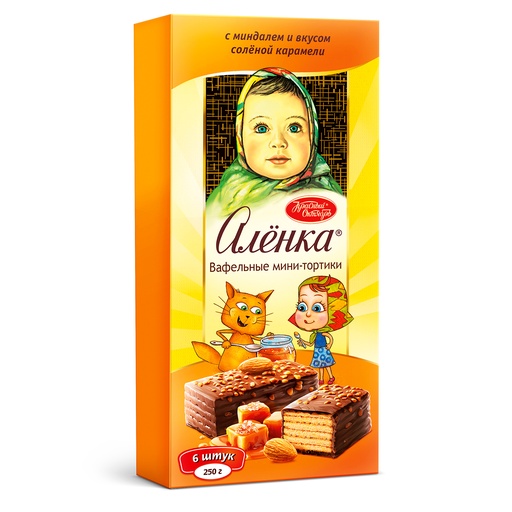 [10_01_0015] Waffer Вафельный торт "Аленка" с миндалем и вкусом карамели 1/220gr 6pc /Uniconf 01/  10_01_0015
