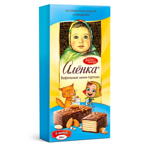 [10_01_0016] Waffer Вафельный торт "Аленка" со сливочным вкусом и миндалем 1/220gr 6pc /Uniconf 01/  10_01_0016