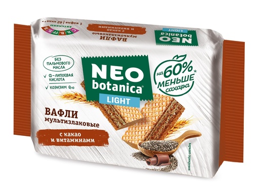 [11_01_0121] Waffer Вафли "Neo-botanica" из цельносмолотой муки с какао и семена чио 1/145gr 15pc /Uniconf 01/  11_01_0121
