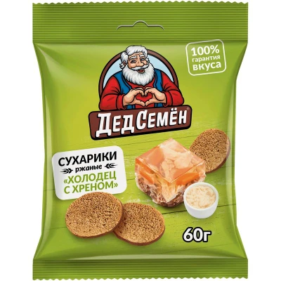 [14_22_0129] Mini-toasts Сухарики "Дед Семен" с хреном 1/60gr 36pc /TPK Voskhod 22/  14_22_0129