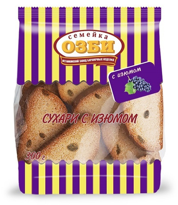 [14_26_0011] Mini-toasts Сухари с изюмом в сахаре пакет 1/300gr 10pc /Ostankino 26/  14_26_0011