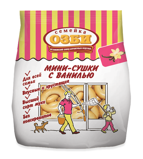 [16_26_0080] Dry bread rings 1075 Сушка мини "Семейка" с ванилью 1/150gr 12pc /Ostankino 26/  16_26_0080