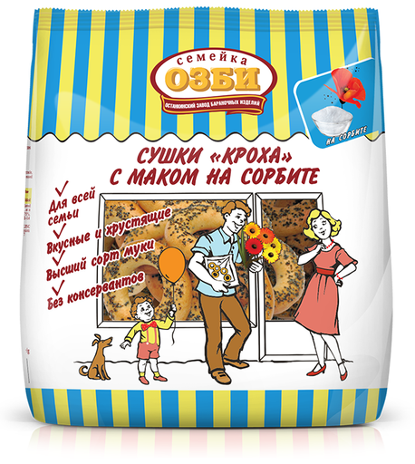 [16_26_0101] Dry Bread Rings 1031 Сушки "Семейка" "Кроха" с маком на сорбите 1/200gr 12pc /Ostankino 26/  16_26_0101