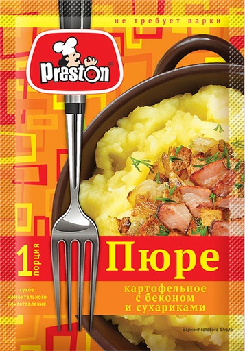 [21_27_0081] Instant mashed potatoes М39050 Пюре картофельное моментального приготовления с беконом и сухариками "Preston" 1/034gr 15pc /Magiya Vostoka 27/   21_27_0081