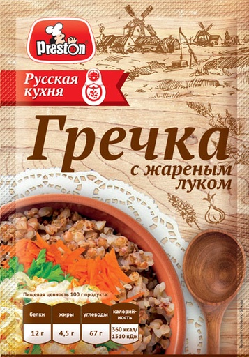 [21_27_0220] Porridge Preston М38092 ГРЕЧКА С ЖАРЕНЫМ ЛУКОМ не требующая варки "Preston" 1/040gr 20pc /Magiya Vostoka 27/   21_27_0220