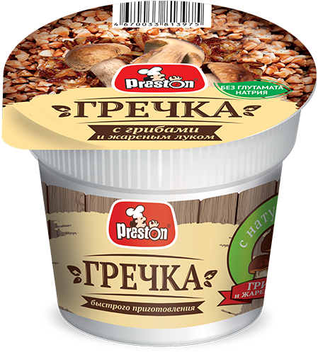 [21_27_0286] Dried instant food in tray M39063 (стакан) Гречка с грибами и жареным луком быстрого приготовления "Preston" 1/55gr 20pc /Magiya Vostoka 27/   21_27_0286