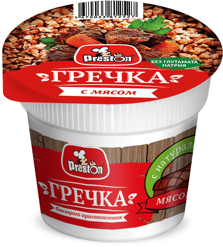 [21_27_0288] Dried instant food in tray M38085 (стакан) Гречка с мясом быстрого приготовления "Preston" 1/55gr 20pc /Magiya Vostoka 27/   21_27_0288