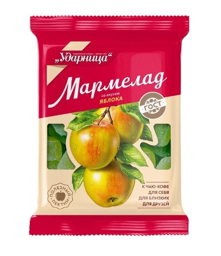 [07_12_0026] Fruit Jelly Sweets with Apple Flavor,Фруктовый Мармелад на основе натурального Яблока 1/275gr 12pc /Udarnitsa 12/  07_12_0026