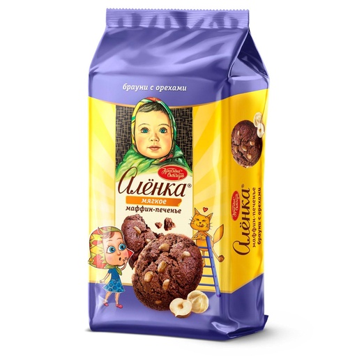 [09_01_0096] Cookies Печенье "Аленка" брауни сдобное мягкое с шоколадом и орехами 1/138gr 12pc /Uniconf 01/  09_01_0096